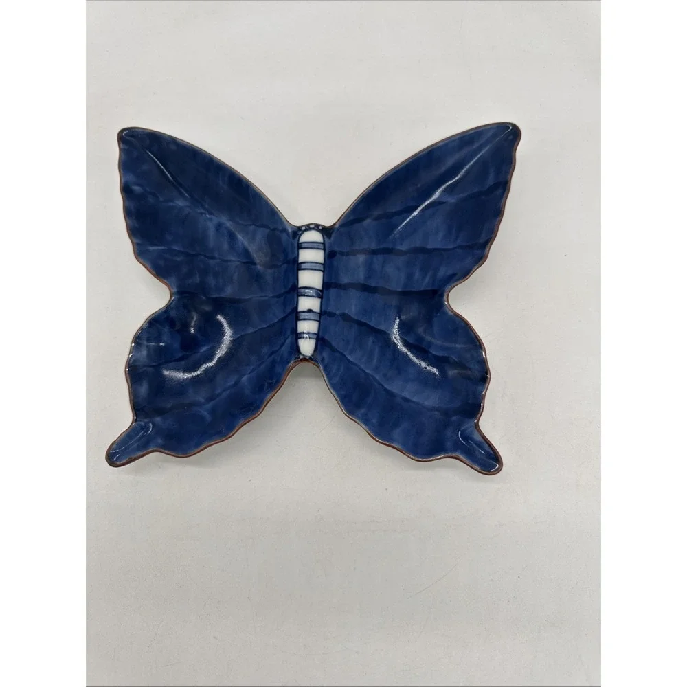 Vintage Fitz & Floyd FF Japan Blue Butterfly Porcelain Serving Trinket Dish 8